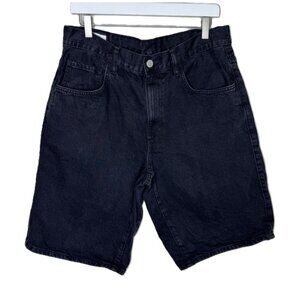 Zara Men's Black Denim Baggy Jean Shorts Jorts, 11" Inseam, Size 32